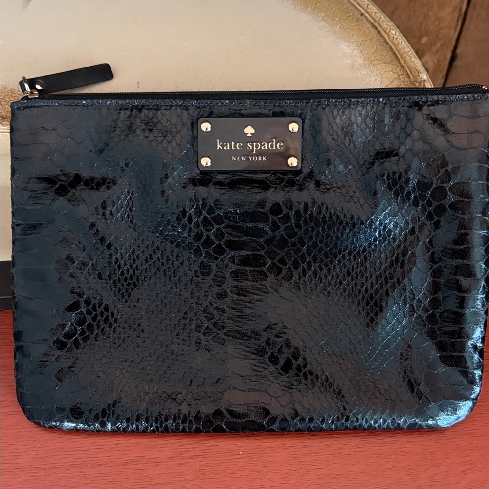 Kate Spade Glossy Black Snakeskin Pouch
